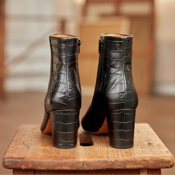 Sezane Lea Ankle Leather Boots in Black Crocodile Size 39 US 8 - Picture 2 of 14